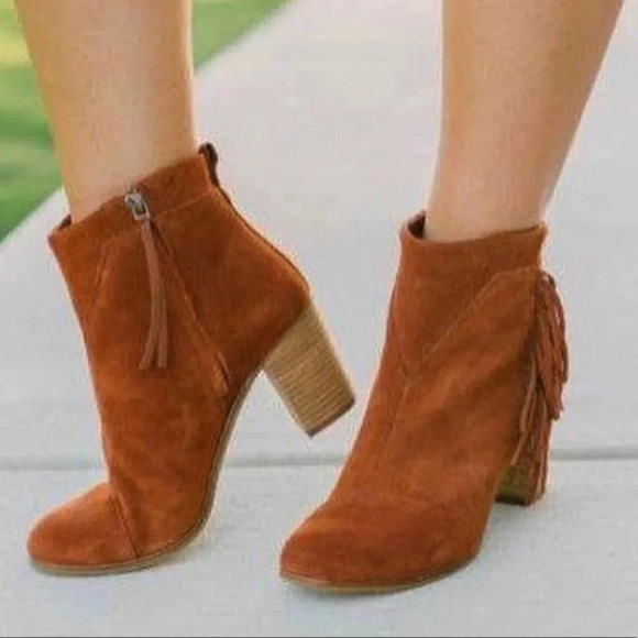 Toms Fringed Lunata Cognac Suede Ankle Booties - Picture 1 of 10